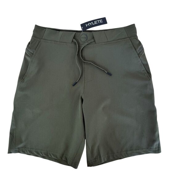 Hylete Verge 3 Shorts Olive Green Drawstring Stretch Zip Pockets Gym Small NWT - Picture 1 of 13